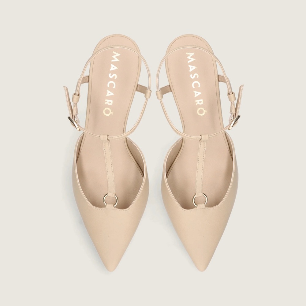 Designer kitten leather heels beige Slingback size 40 Eu Spanish designer NWT